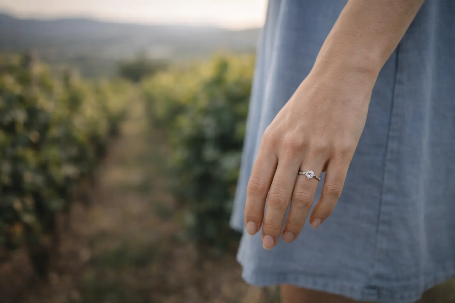 A woman with an engagement ring.